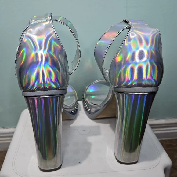 NWT ALEXANDER MCQUEEN Punk Iridescent Stud Ankle Strap Platform Sandals sz 41 - Picture 10 of 16